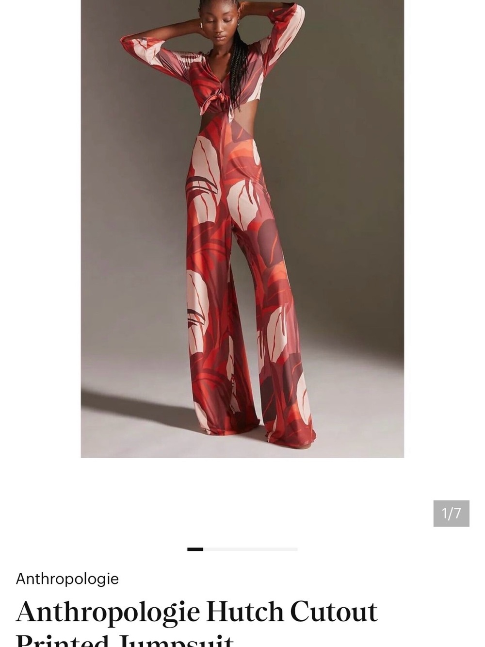 Anthropologie Red Floral Cutout Jumpsuit